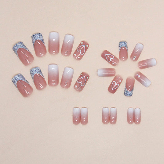 847 "I heart u" Pink Glitter French Nails