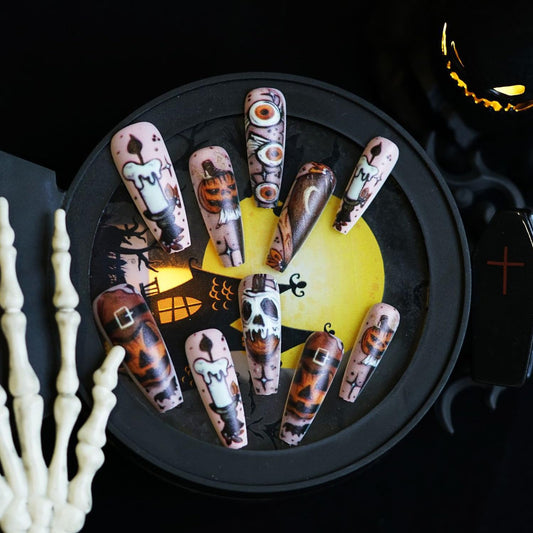 142 Candy Corn Evil Eye Stiletto Nails