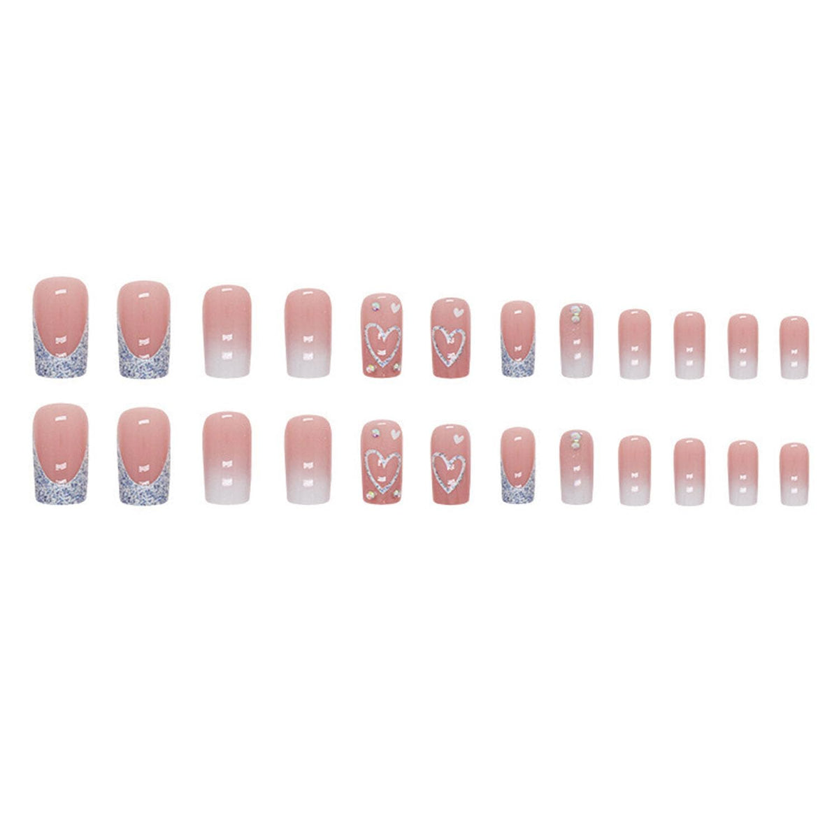847 "I heart u" Pink Glitter French Nails