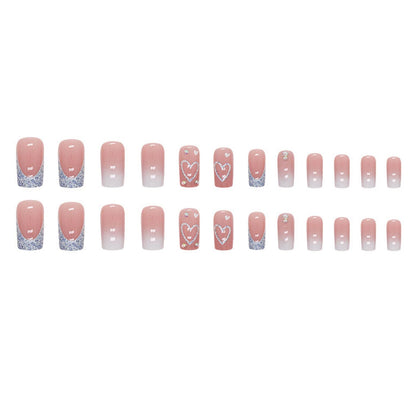 847 "I heart u" Pink Glitter French Nails