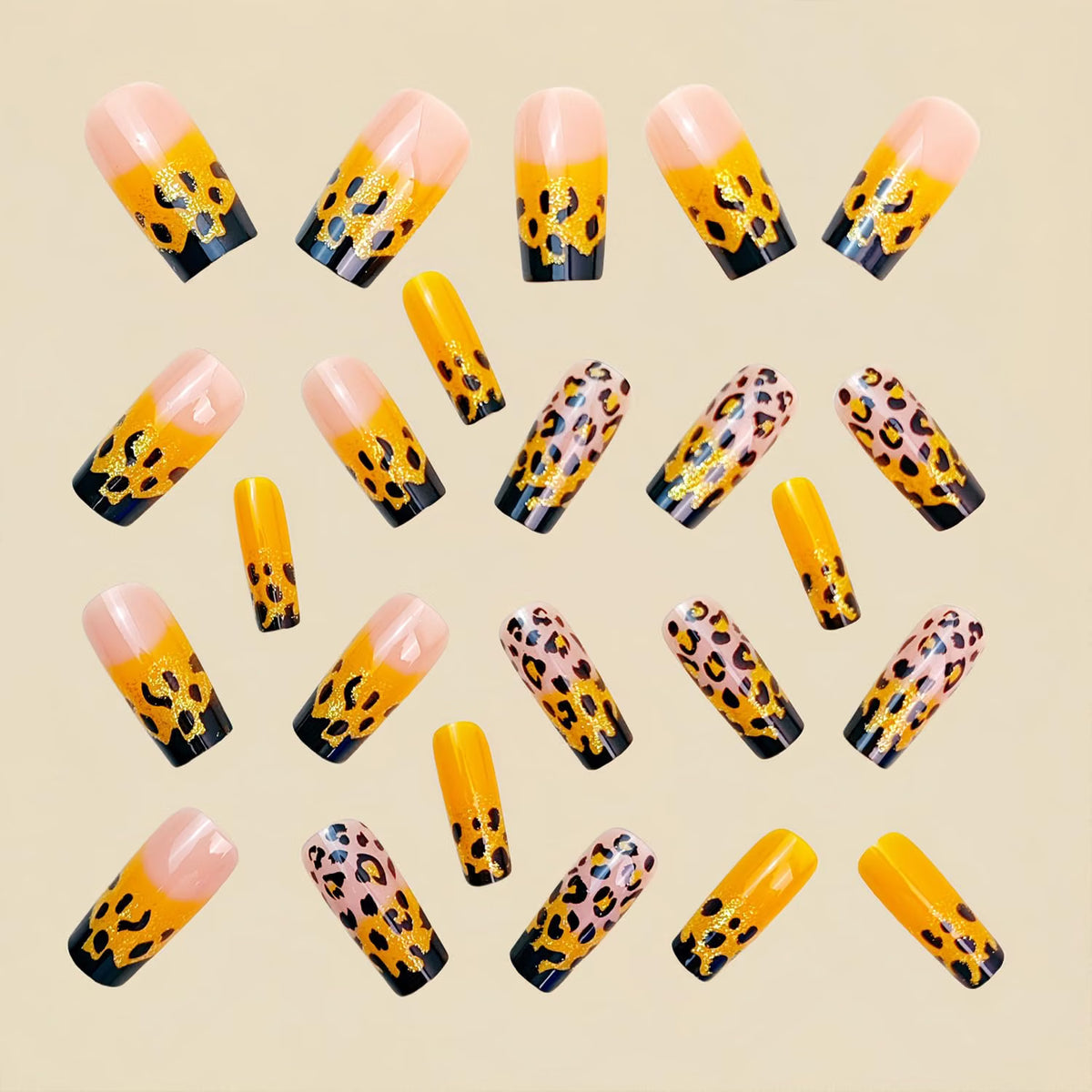 824 Big Cat Yellow French Tip Coffin Nails