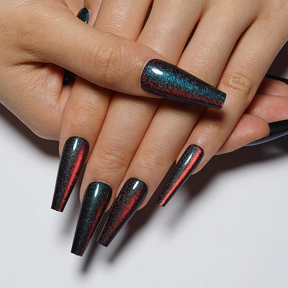 914 Blue, Red & Black Velvet Glitter Coffin Nails