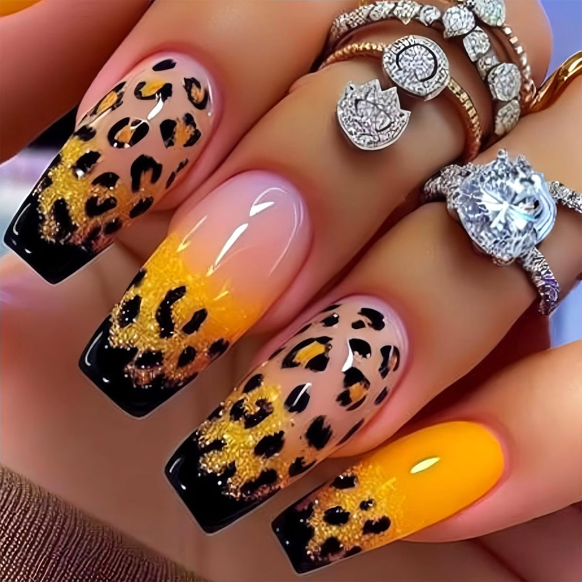 824 Big Cat Yellow French Tip Coffin Nails