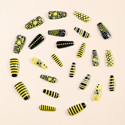 832 Yellow Polka Dotted Bees Coffin Nails