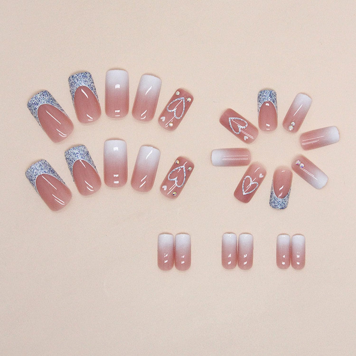 847 "I heart u" Pink Glitter French Nails