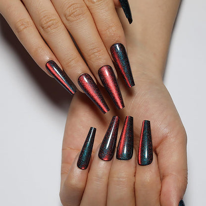 914 Blue, Red & Black Velvet Glitter Coffin Nails