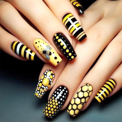 832 Yellow Polka Dotted Bees Coffin Nails
