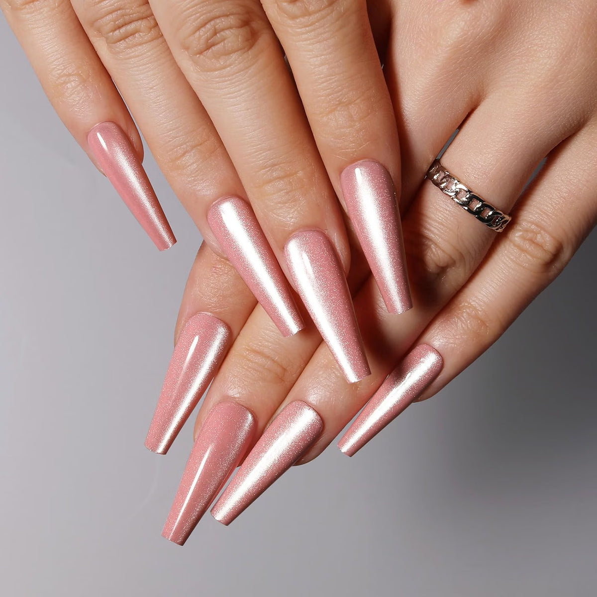909 Pink Velvet Glitter Coffin Nails