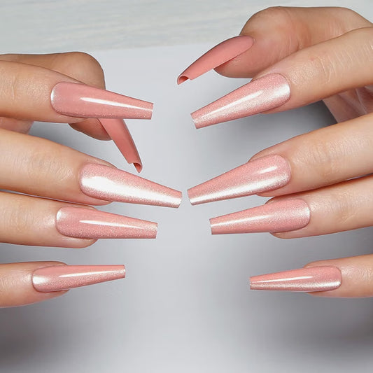 909 Pink Velvet Glitter Coffin Nails