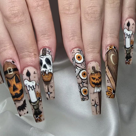 142 Candy Corn Evil Eye Stiletto Nails