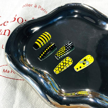 832 Yellow Polka Dotted Bees Coffin Nails