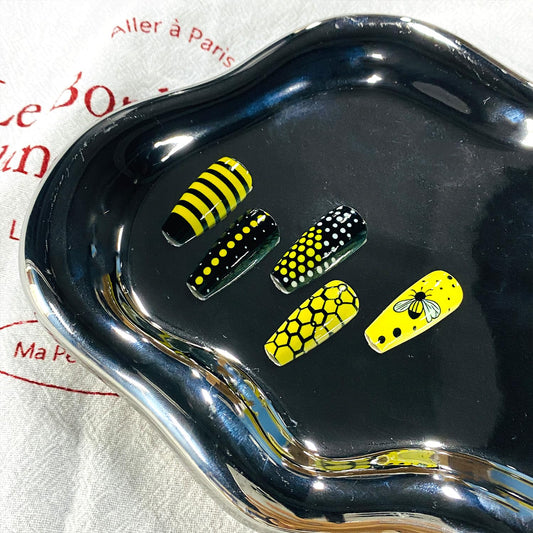 832 Yellow Polka Dotted Bees Coffin Nails
