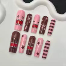 333 Brown & Pink Arrrggghhh Character Nails